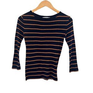 Vince Tee Top Long Sleeve Women’s Size XS Stripes Brown Blue Cotton Blend